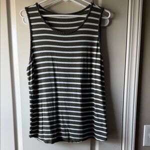 Striped Olive and White Sleeveless Tank Top
Size Large